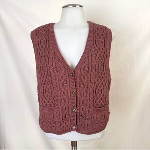 LizWear Women's 100% Cotton Cable Knit Sweater Vest - Pink Size Small